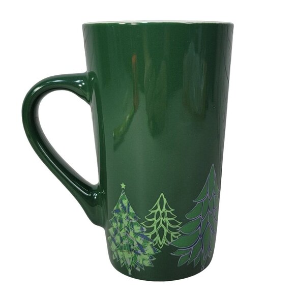 Starbucks Christmas Mug Green 16fl Oz Mermaid Logo Round Trees Holiday 2020 Tall - Picture 4 of 10
